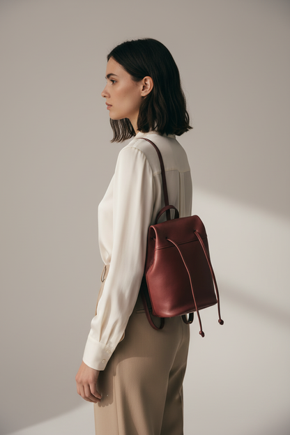 Mini sac à dos cuir marron or rose IRENE porté à l'épaule – Bmassy
