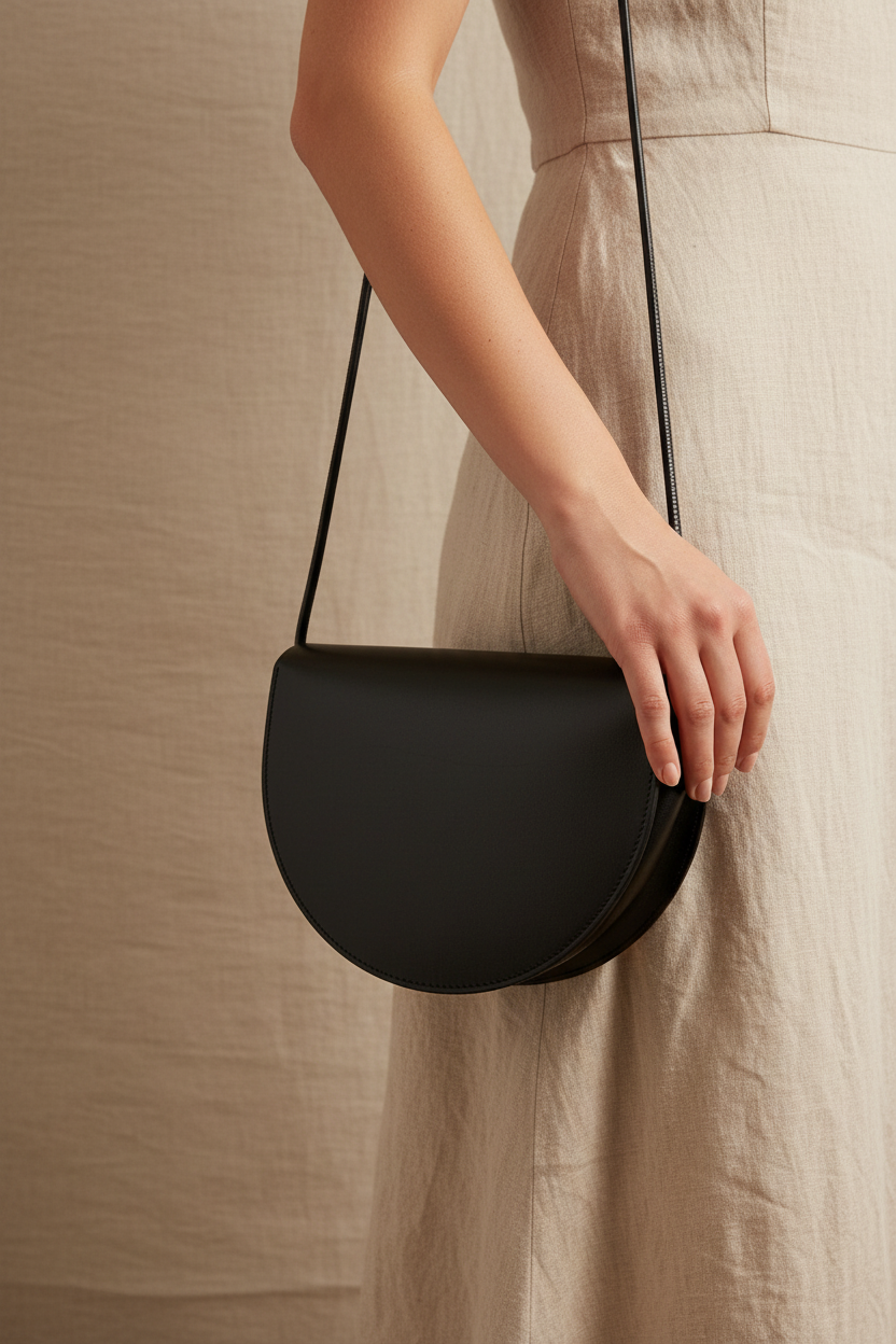 Sac demi-lune noir tenu à la main – Bmassy