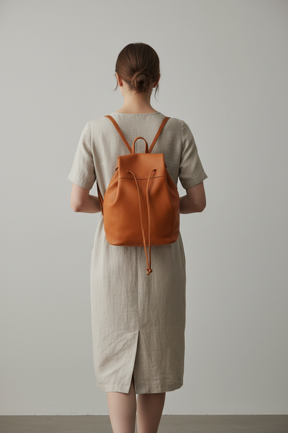 Sac à dos cuir orange IRENE mochila porté sur le dos – Bmassy