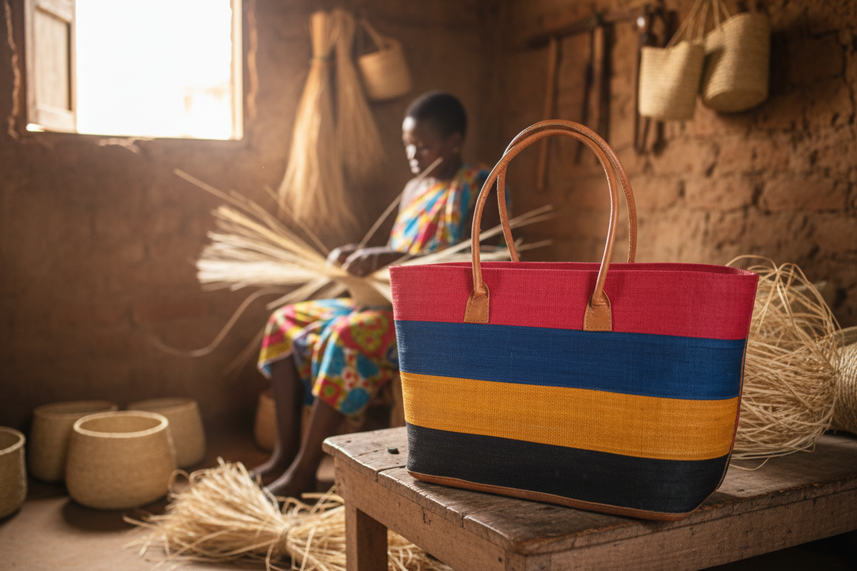 Artisane tressant du raphia en atelier à Madagascar – Bmassy