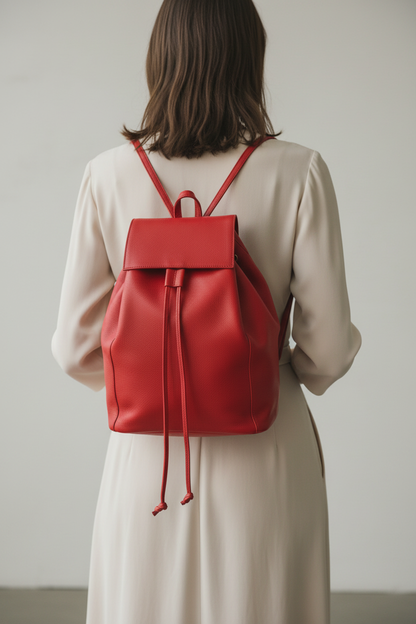 Sac à dos cuir nappa rouge IRENE mochila porté sur le dos – Bmassy