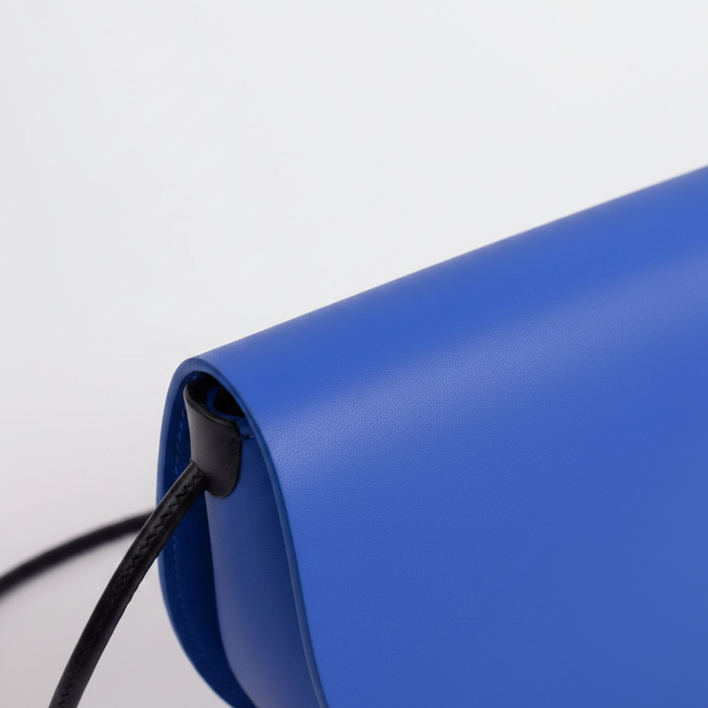 Sac demi-lune bleu détail couture cuir – Bmassy
