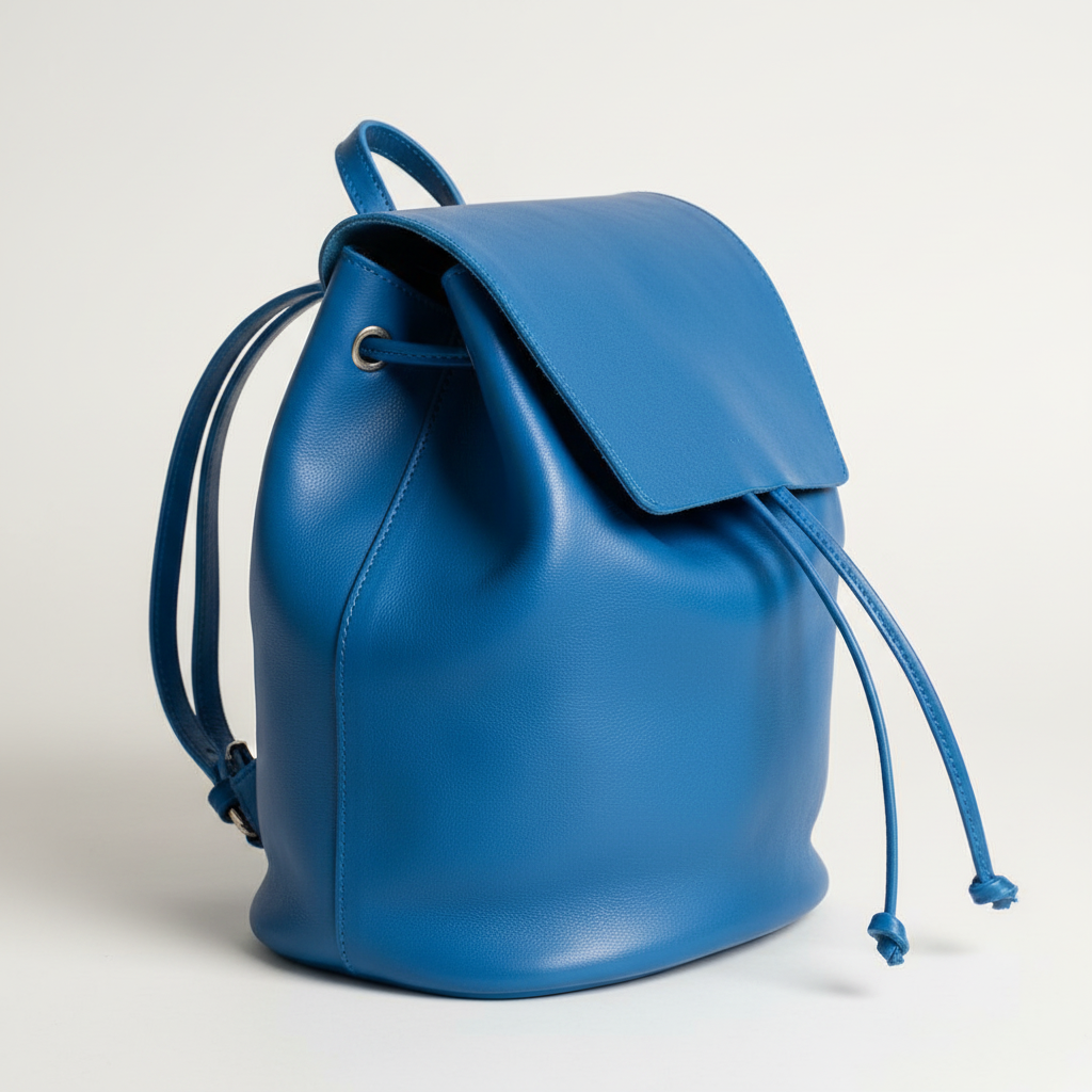 Mini sac à dos cuir bleu IRENE détail fermeture cordon – Bmassy