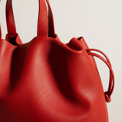 Détail grain cuir végétal rouge, sac ANGELA – Bmassy
