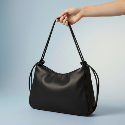 Sac à main LOLI en cuir véritable noir, fait main - BMASSY