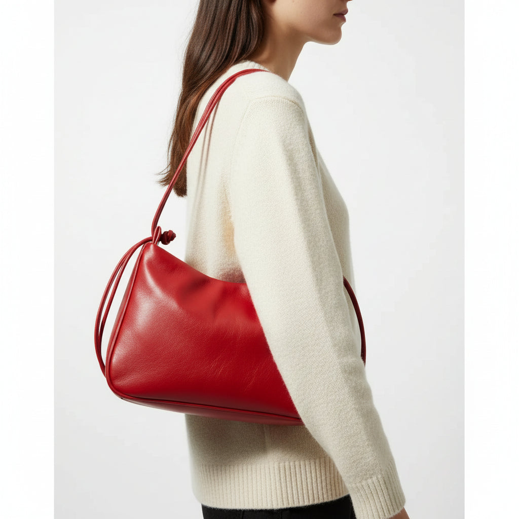 Sac bandoulière Loli rouge en cuir tanné végétal – porté épaule – Bmassy