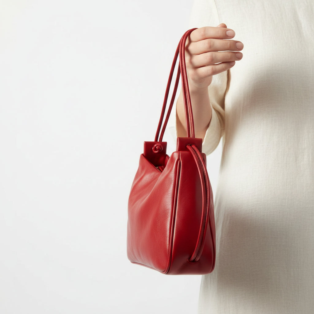 Sac bandoulière Loli rouge en cuir tanné végétal – porté main – Bmassy