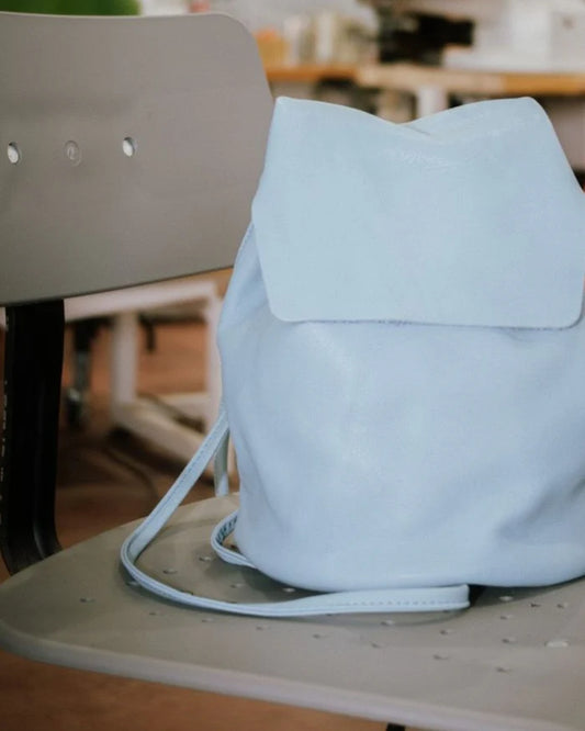 Mini Sac à Dos Cuir Bleu Clair IRENE — Artisanal Premium | Bmassy