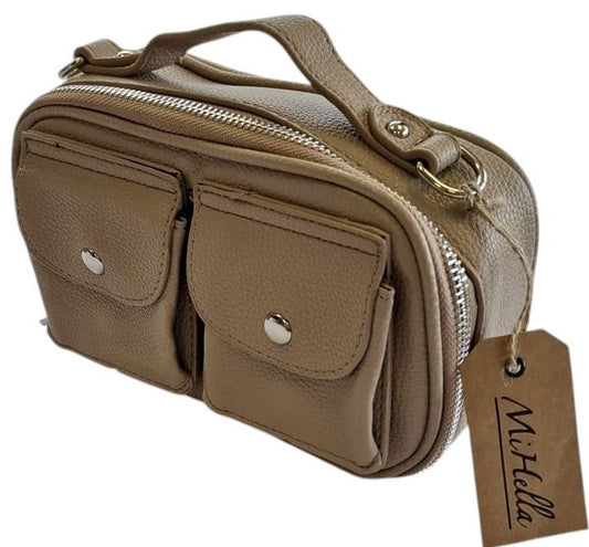 Sac bandoulière maron avec poches frontales