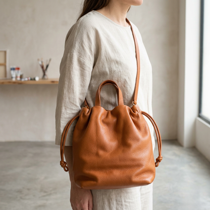 Sac à main Angela Medium en cuir orange cuivré porté en bandoulière croisée, Bmassy.
