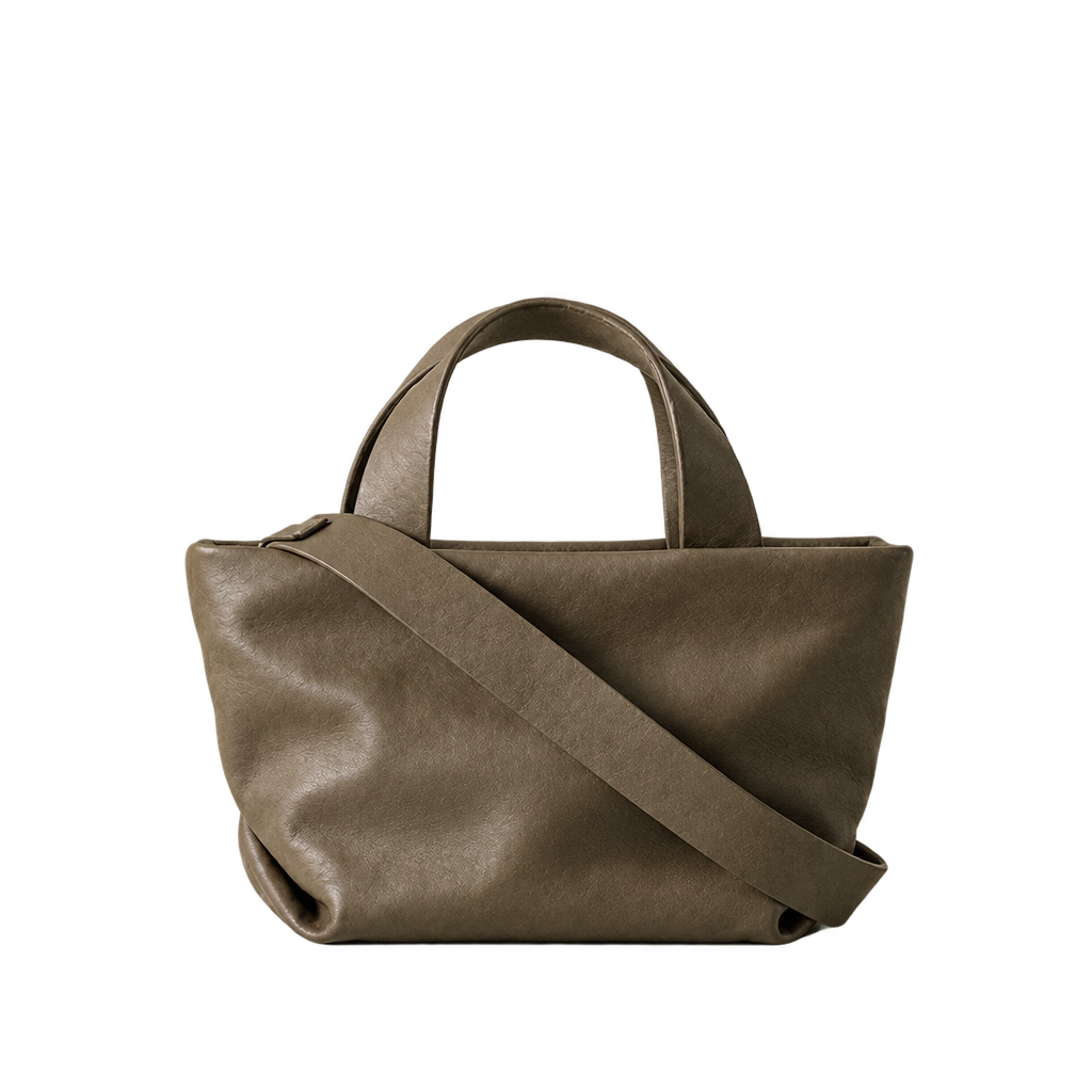Sac Juanita en cuir gris, vu de face avec sa bandoulière, Bmassy.