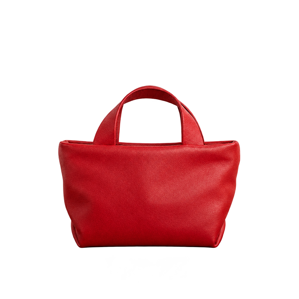 Sac Juanita en cuir rouge, vu de face avec ses deux poignées, Bmassy.