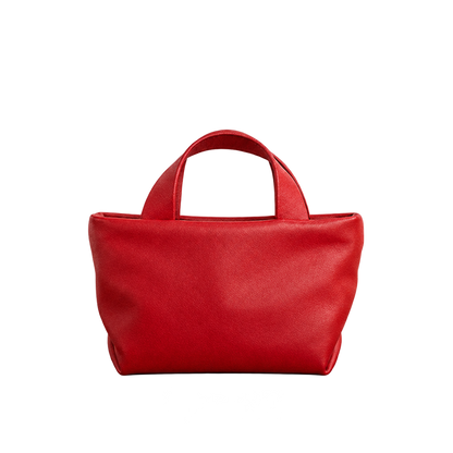 Sac Juanita en cuir rouge, vu de face avec ses deux poignées, Bmassy.