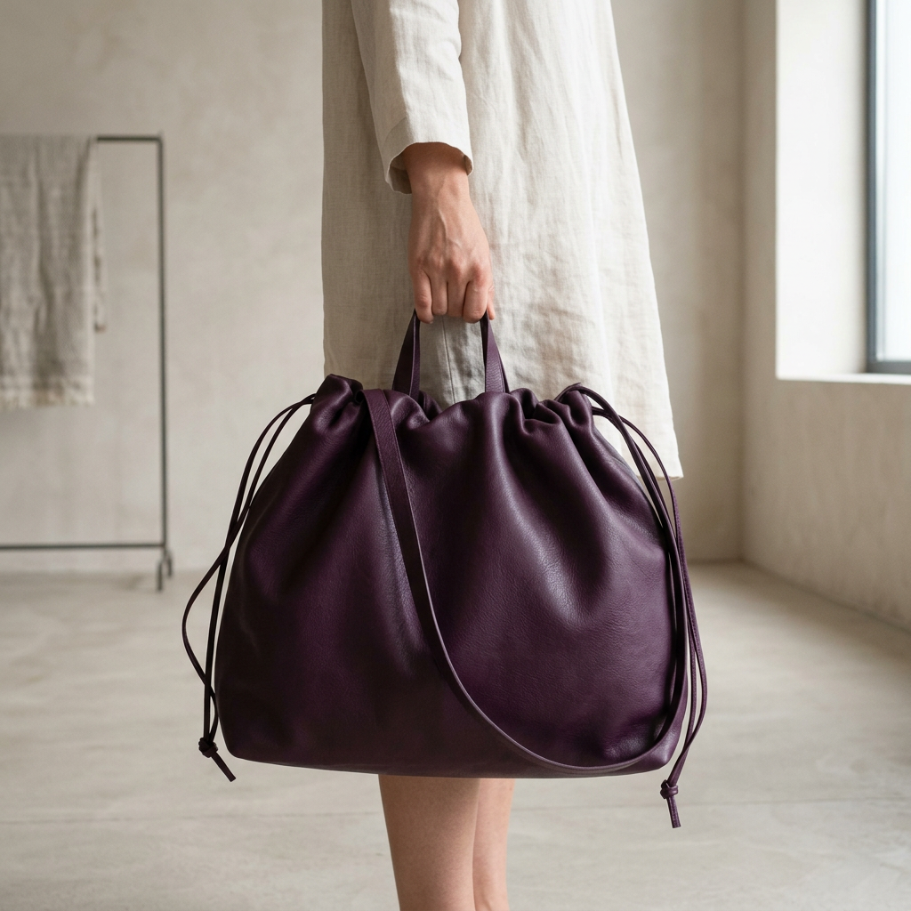 Sac à main maxi Dona Angela en cuir bordeaux tenu à la main par ses poignées, Bmassy.