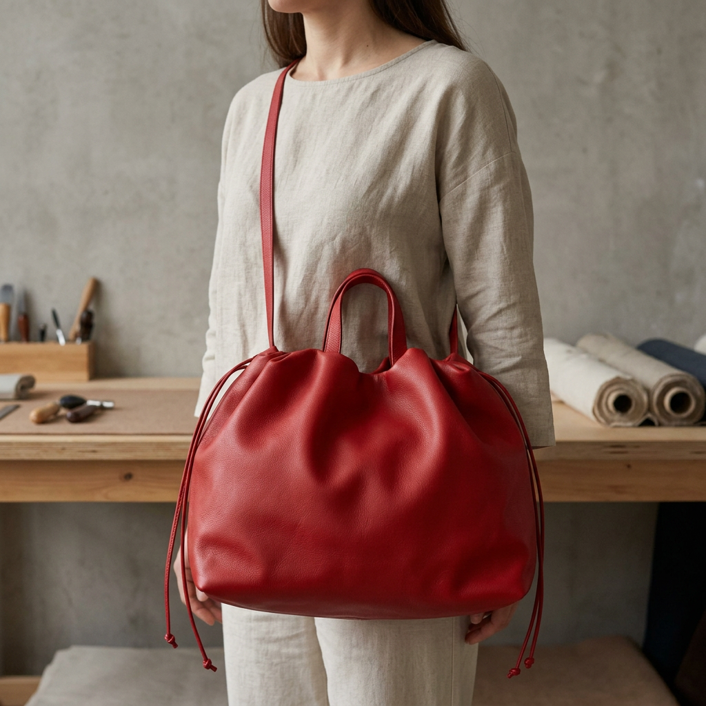 Sac à main maxi Dona Angela en cuir rouge porté en bandoulière croisée, Bmassy.