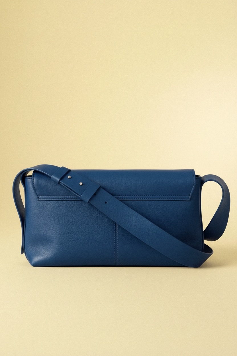Sac baguette Fernanda bleu en cuir tanné végétal – vue dos – Bmassy