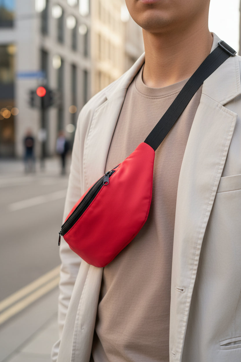 Sac banane rose unisexe porté en bandoulière – Bmassy