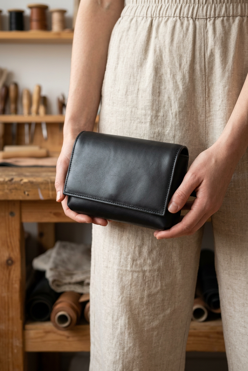 Sac Fernandita en cuir noir, tenu à la main en pochette, Bmassy