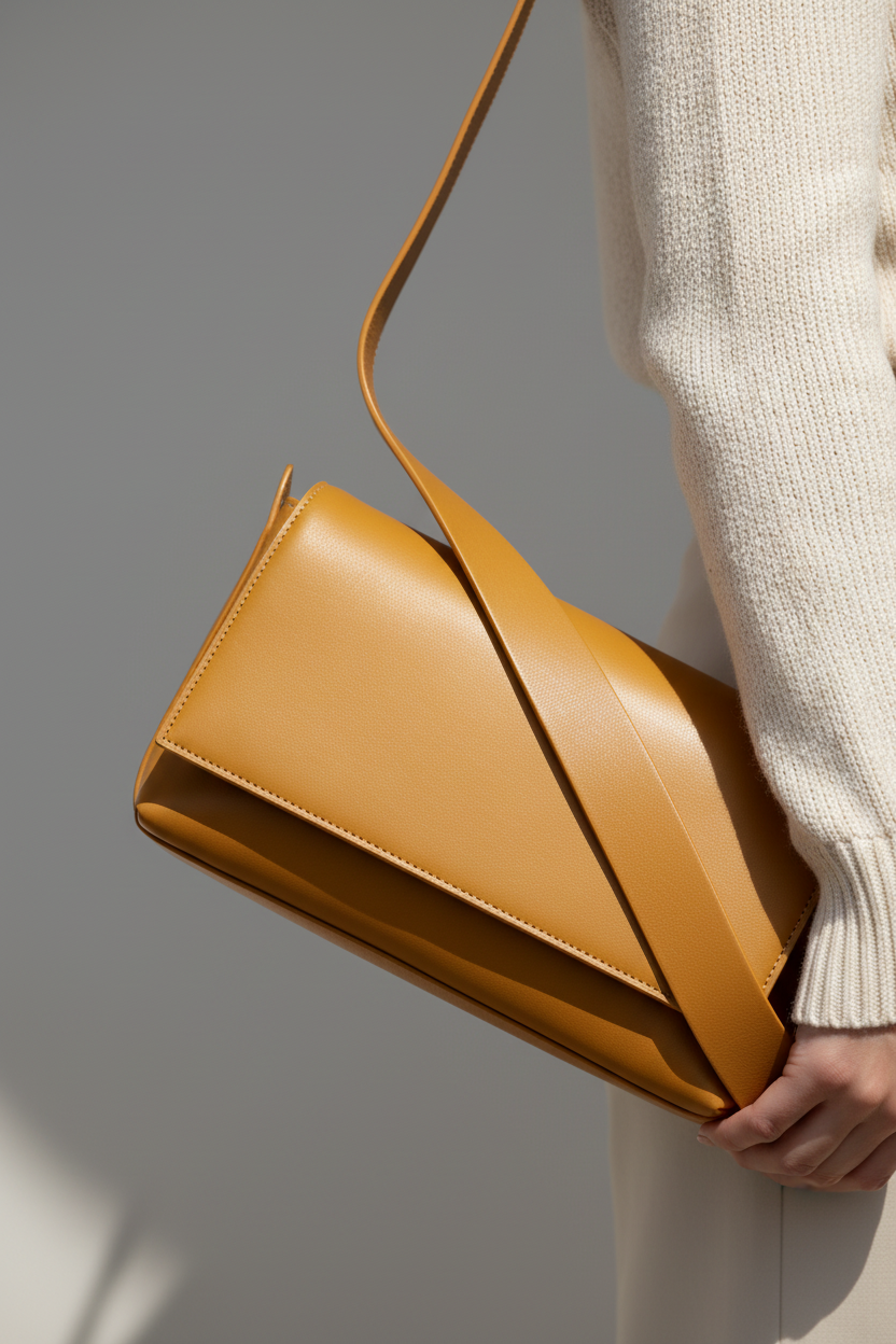 Sac baguette Fernanda jaune en cuir tanné végétal – porté main – Bmassy