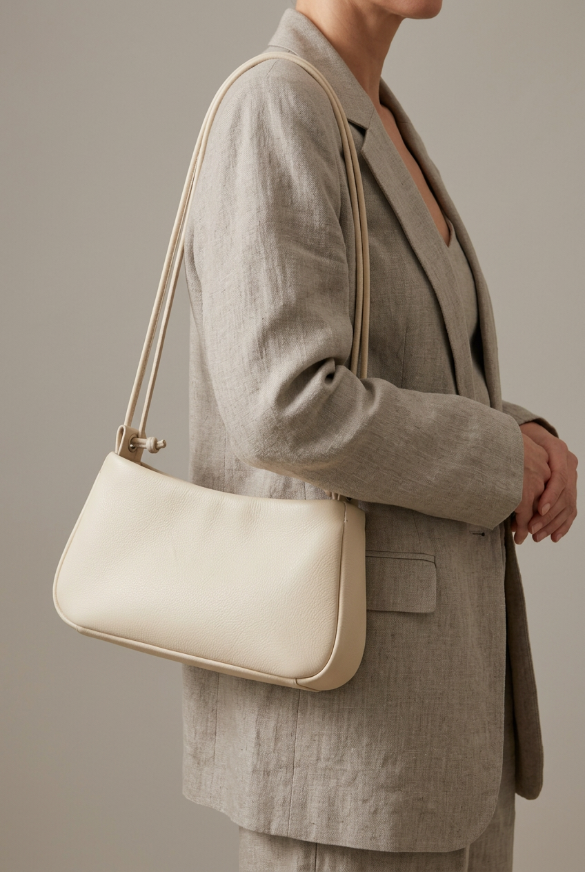 Sac Lolita en cuir de vache blanc porté à l’épaule, Bmassy