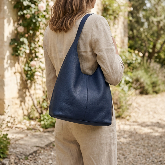 Sac porté épaule en cuir grainé – Bleu