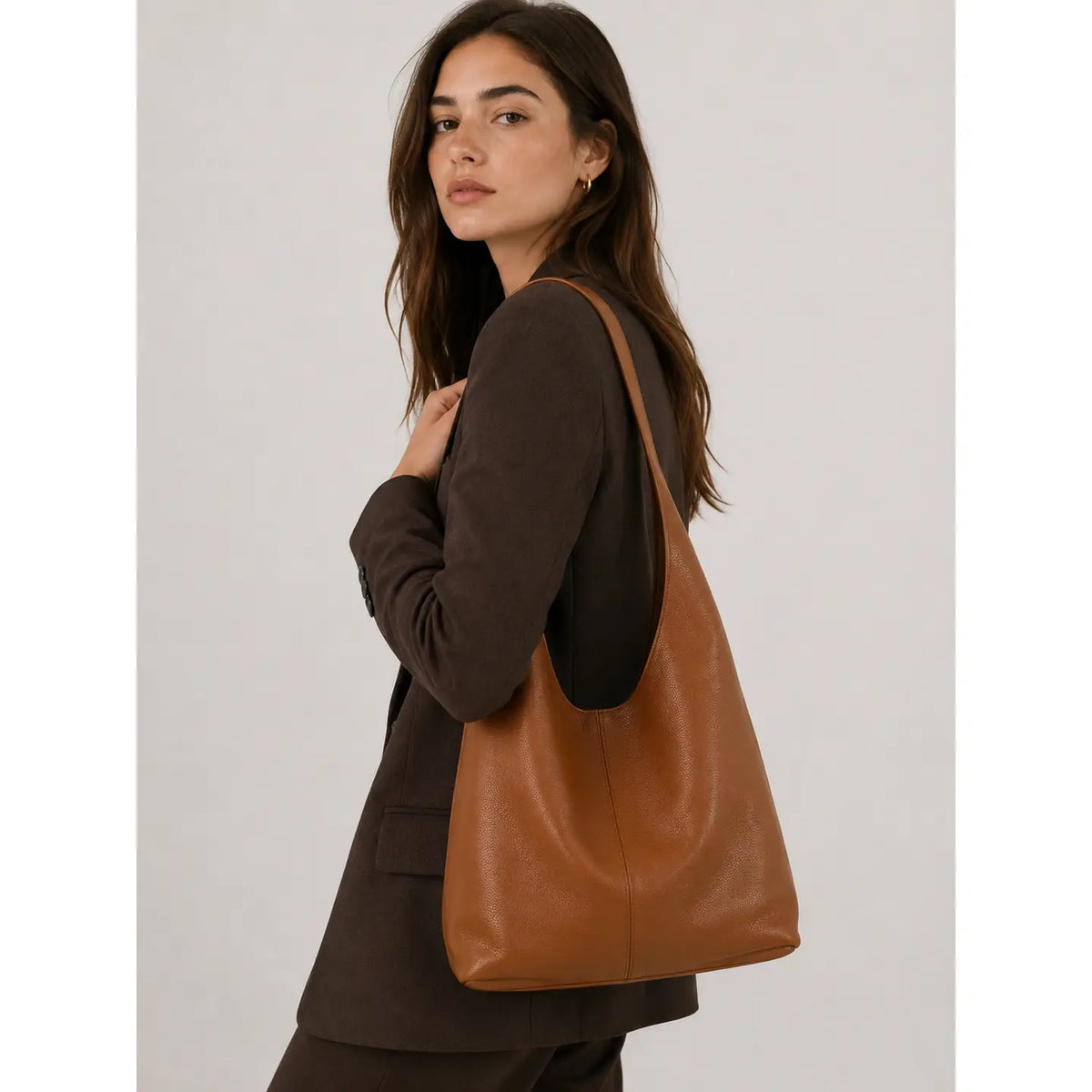 Sac porté épaule en cuir grainé – Rouge bordeaux