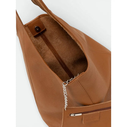 Sac porté épaule en cuir grainé bordeaux, vue de l'interieur