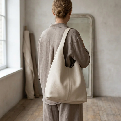 Sac shopper en cuir véritable blanc pour femme, porté sur le dos