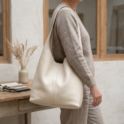 Sac à main shopper en cuir véritable blanc pour femme, porté à l'épaule