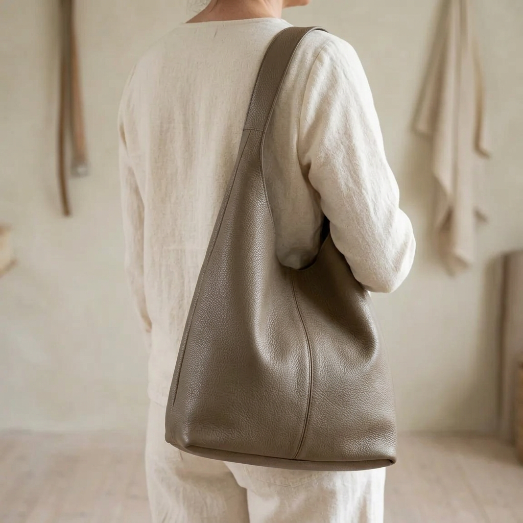 Sac shopper en cuir véritable gris pour femme, porté sur le dos