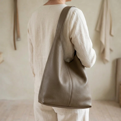 Sac shopper en cuir véritable gris pour femme, porté sur le dos