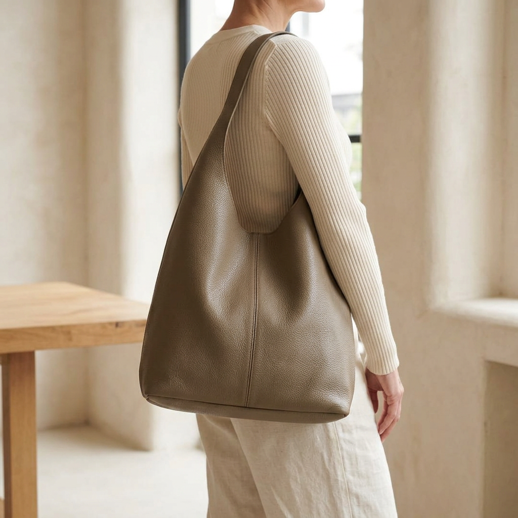 Sac porté épaule shopper en cuir véritable gris pour femme, porté à l'épaule