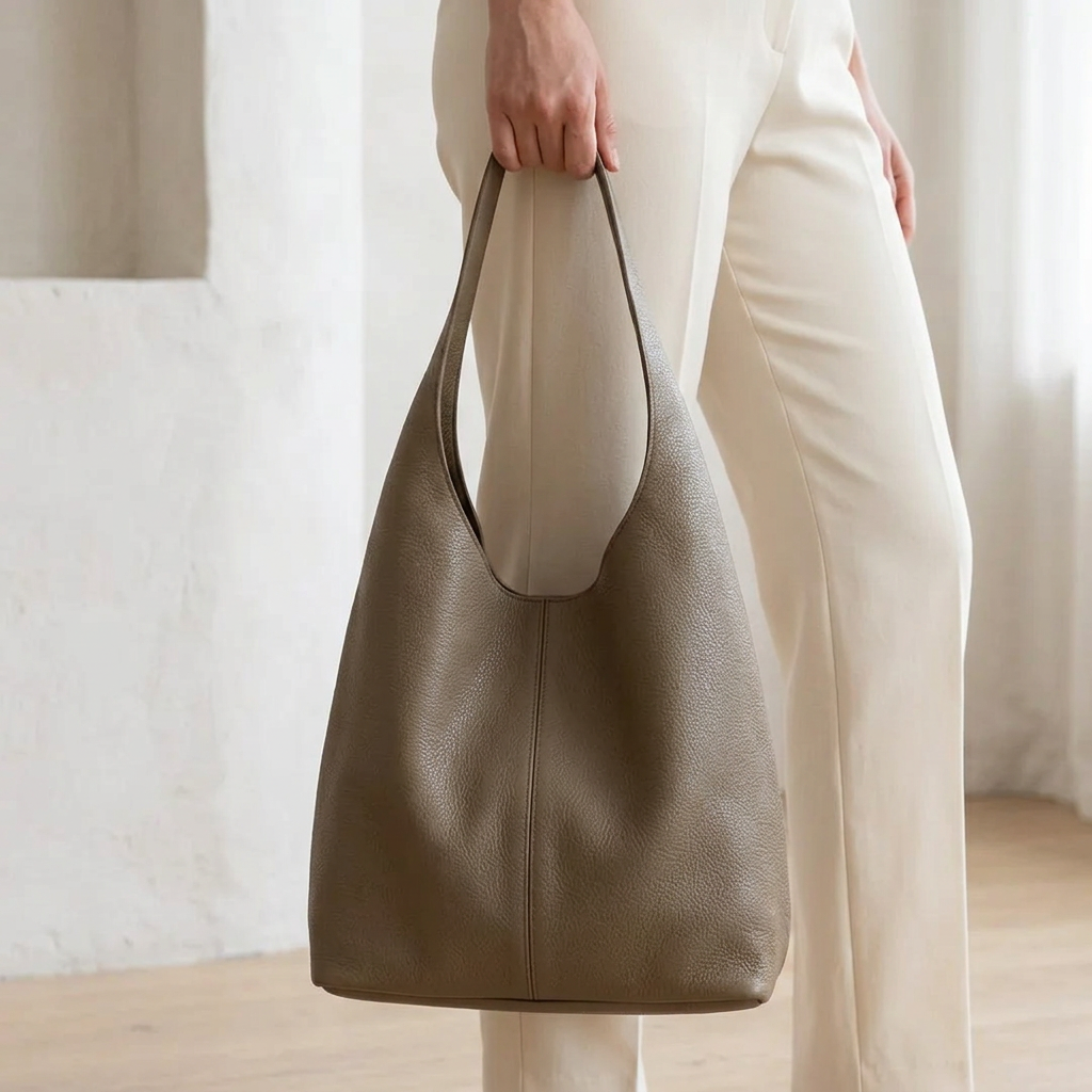 Sac shopper en cuir véritable gris pour femme, porté à la main