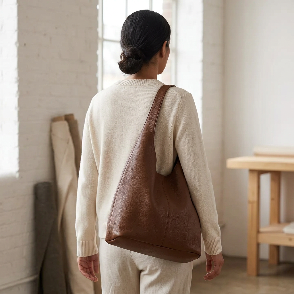 Sac shopper en cuir véritable marron pour femme, porté sur le dos