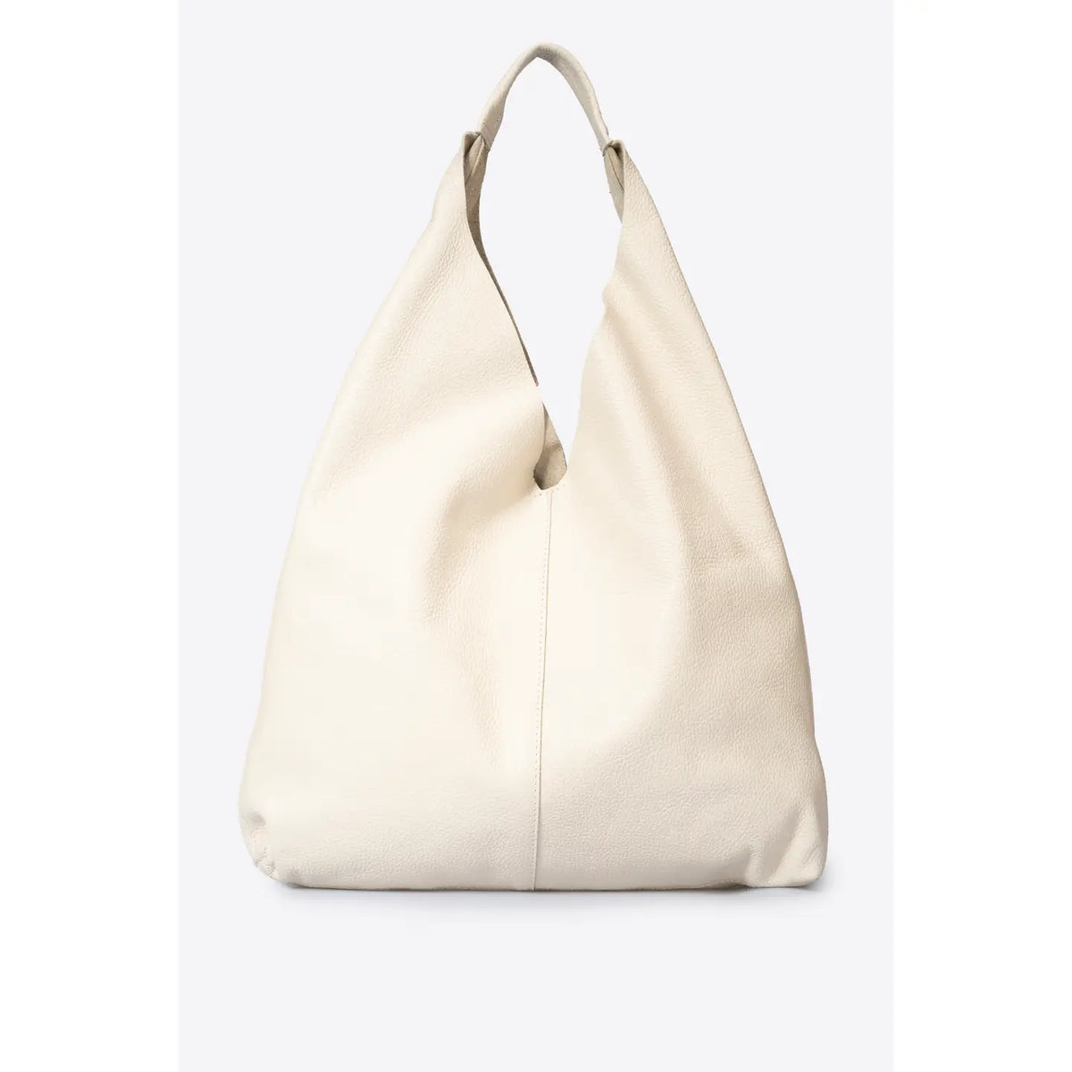 Sac shopper en cuir grainé blanc en bois clair, vu de trois quarts