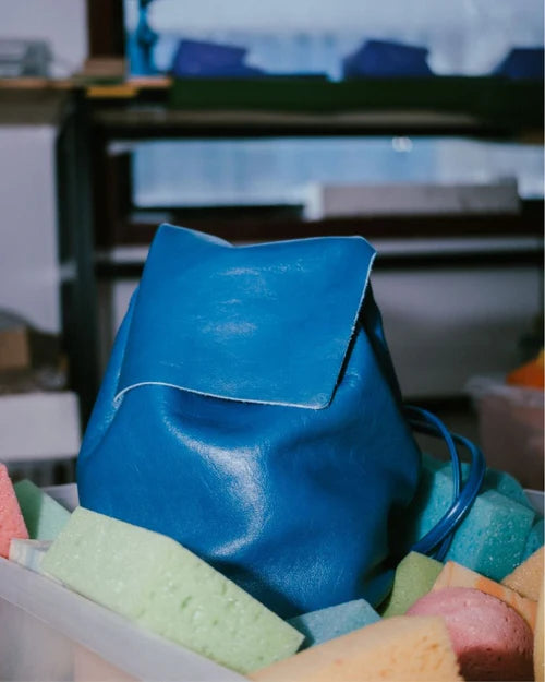 Mini Sac à Dos Cuir Bleu IRENE — Artisanal Premium | Bmassy