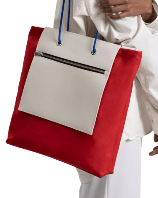 Sac à main de grande capacité rouge - blanc de fourre-tout réversible