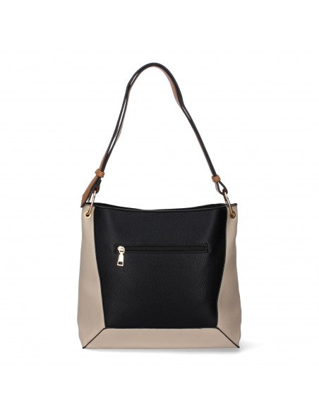 sac à bandoulière femme bicolore noir beige, sac à épaule élégant, sac à main mode femme