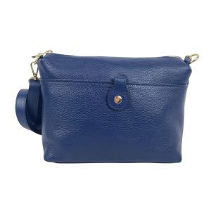 Sac Bandoulière bleu en Cuir Italien avec Poche Avant - Mini Rabat Sécurisé