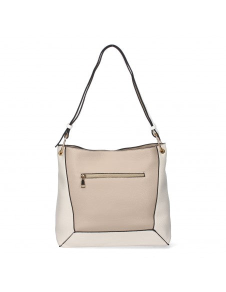 sac à bandoulière femme bicolore noir beige, sac à épaule élégant, sac à main mode femme
