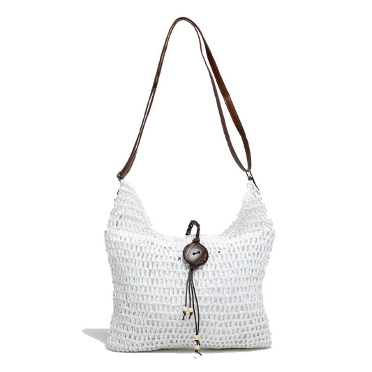 Sac à main bandoulière femme clair en rafia naturel avec fermeture glissière - Style estival