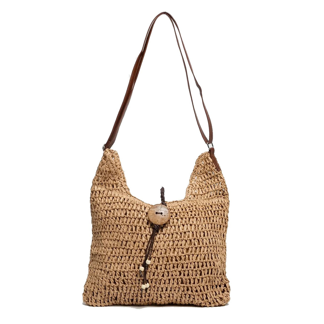 Sac à main bandoulière femme beige en raphia naturel avec fermeture glissière - Style naturel intemporel