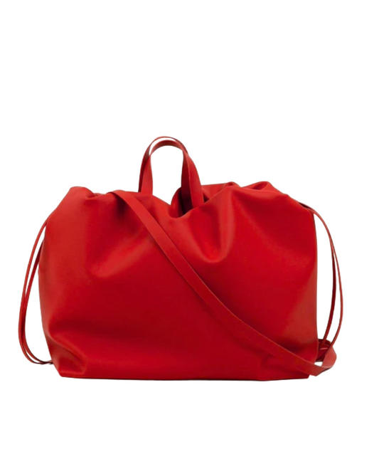 Sac bandoulière cuir végétal rouge femme ANGELINES - vue arrière - Maroquinerie artisanale premium