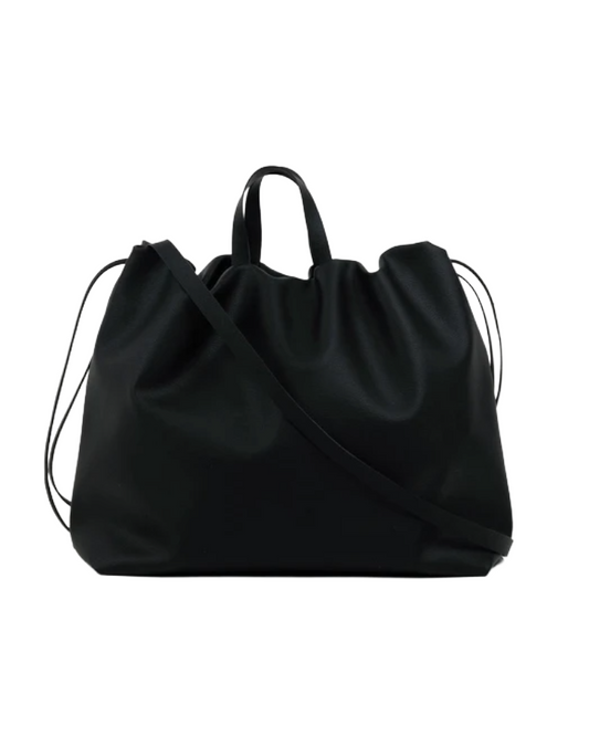 Sac bandoulière cuir végétal noir femme ANGELINES - vue principale - Maroquinerie artisanale premium