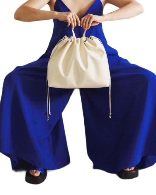 Sac bandoulière cuir végétal blanc femme ANGELINES - vue profil - Maroquinerie artisanale premium