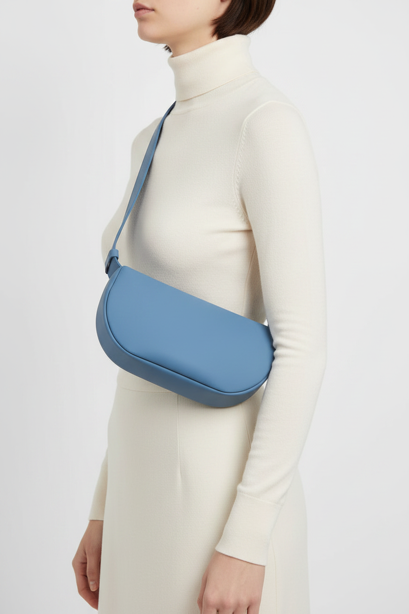 Sac à Main Baguette Bleu Clair Demi Lune Silicone Végan - Sac Artisanal Femme