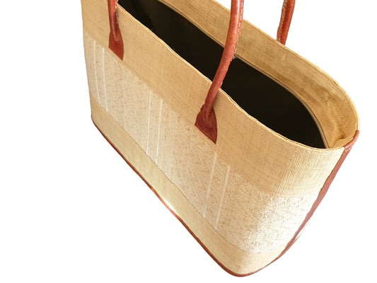 Sac Cabas Raphia Naturel Beige Doublure Noire