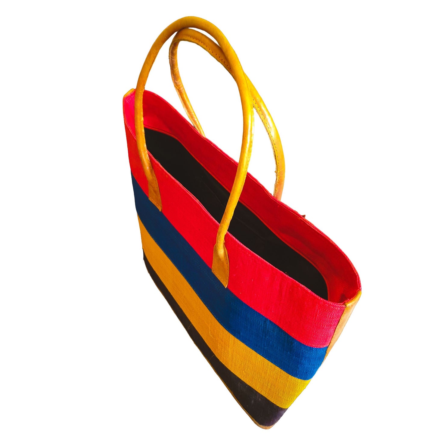 Sac Cabas Raphia Naturel Multicolore Rayures