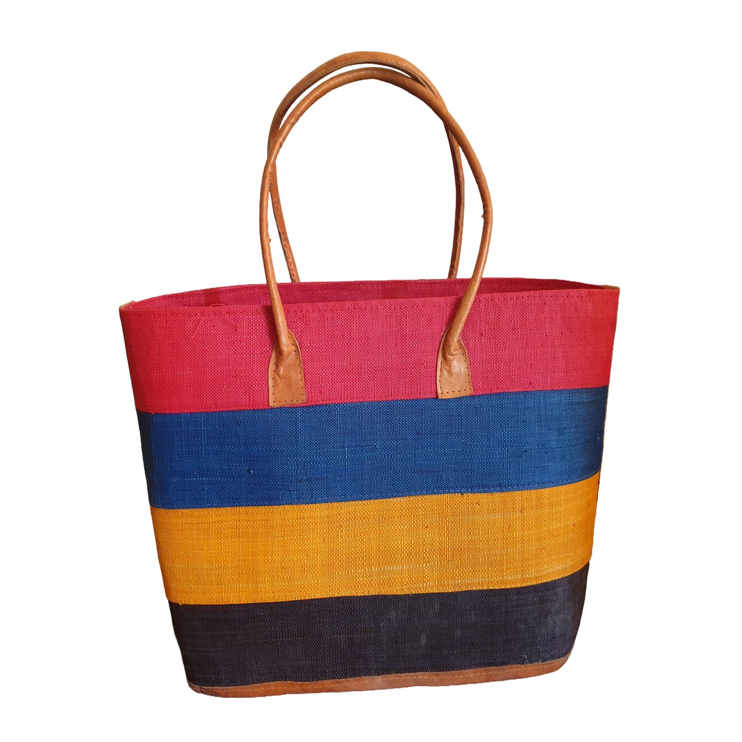 Sac Cabas Raphia Naturel Multicolore Rayures