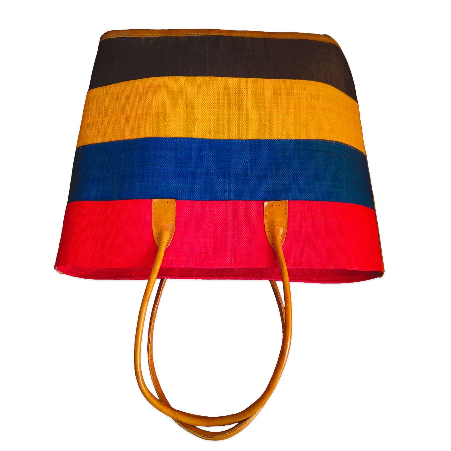 Sac Cabas Raphia Naturel Multicolore Rayures